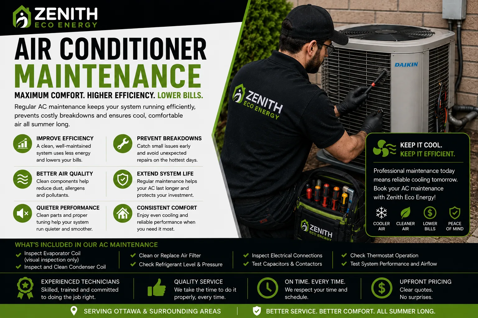 Zenith Eco Energy air conditioner maintenance in Ottawa for efficiency and fewer breakdowns