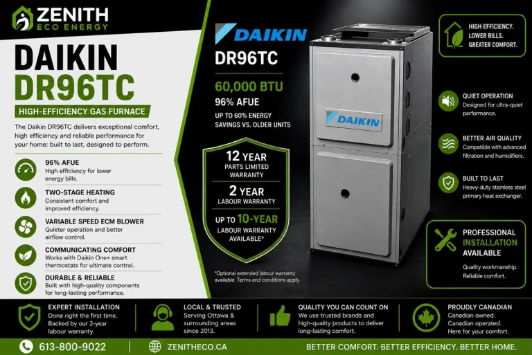 Daikin DR96TC two-stage communicating gas furnace installed by Zenith Eco Energy in Ottawa