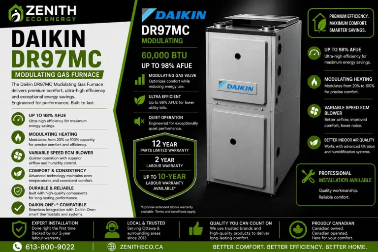 Daikin DR97MC modulating gas furnace, up to 98% AFUE, installed by Zenith Eco Energy in Ottawa