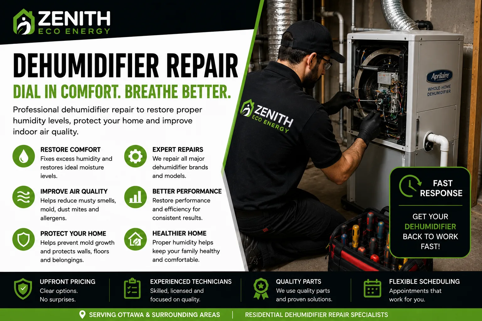 Zenith Eco Energy dehumidifier repair in Ottawa to control excess humidity