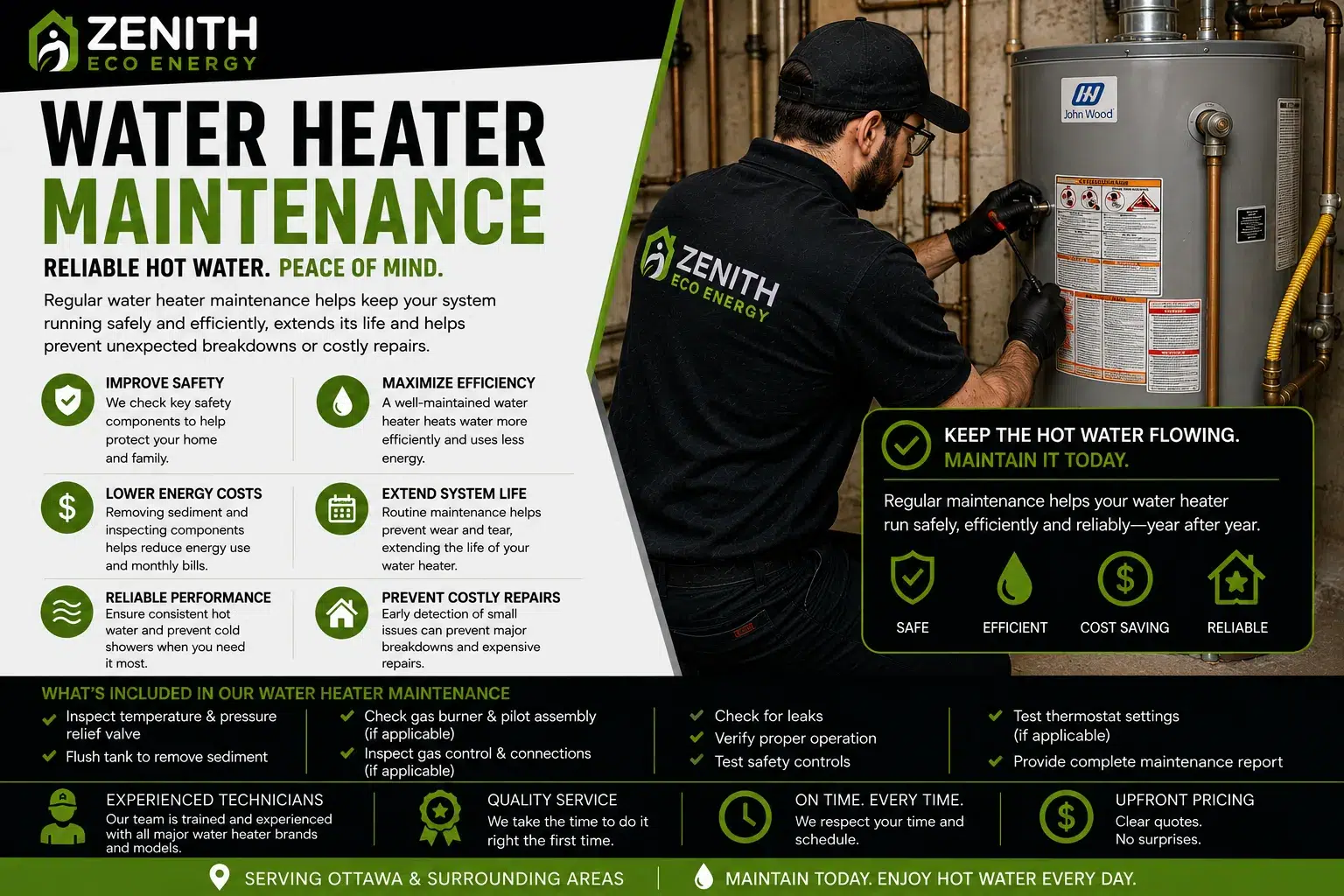 Zenith Eco Energy water heater maintenance in Ottawa for safe, reliable hot water